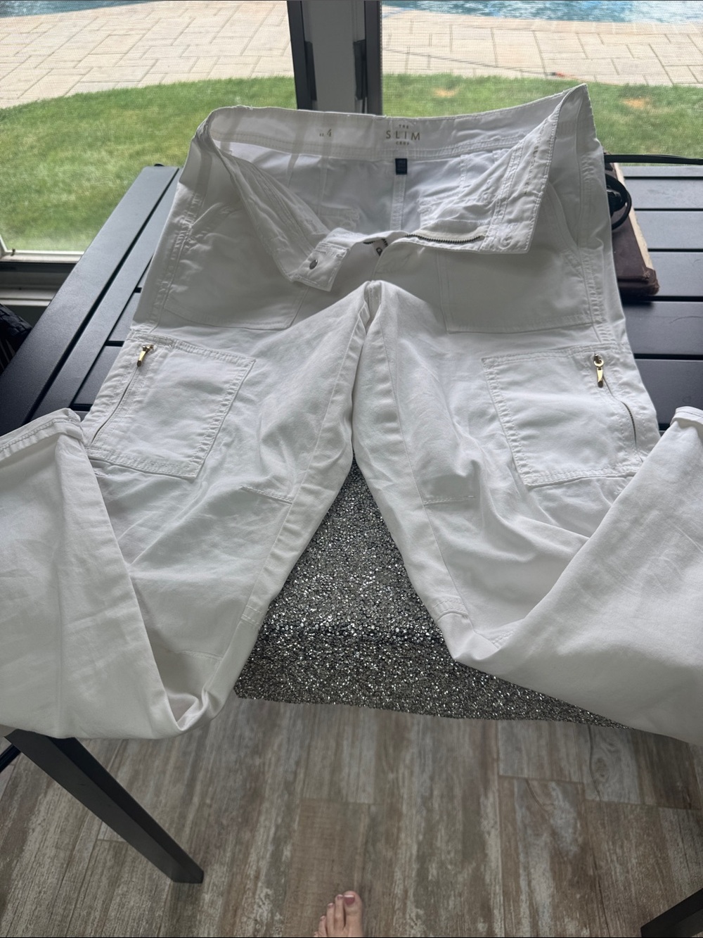 WHBM White Cargo Crop Pants